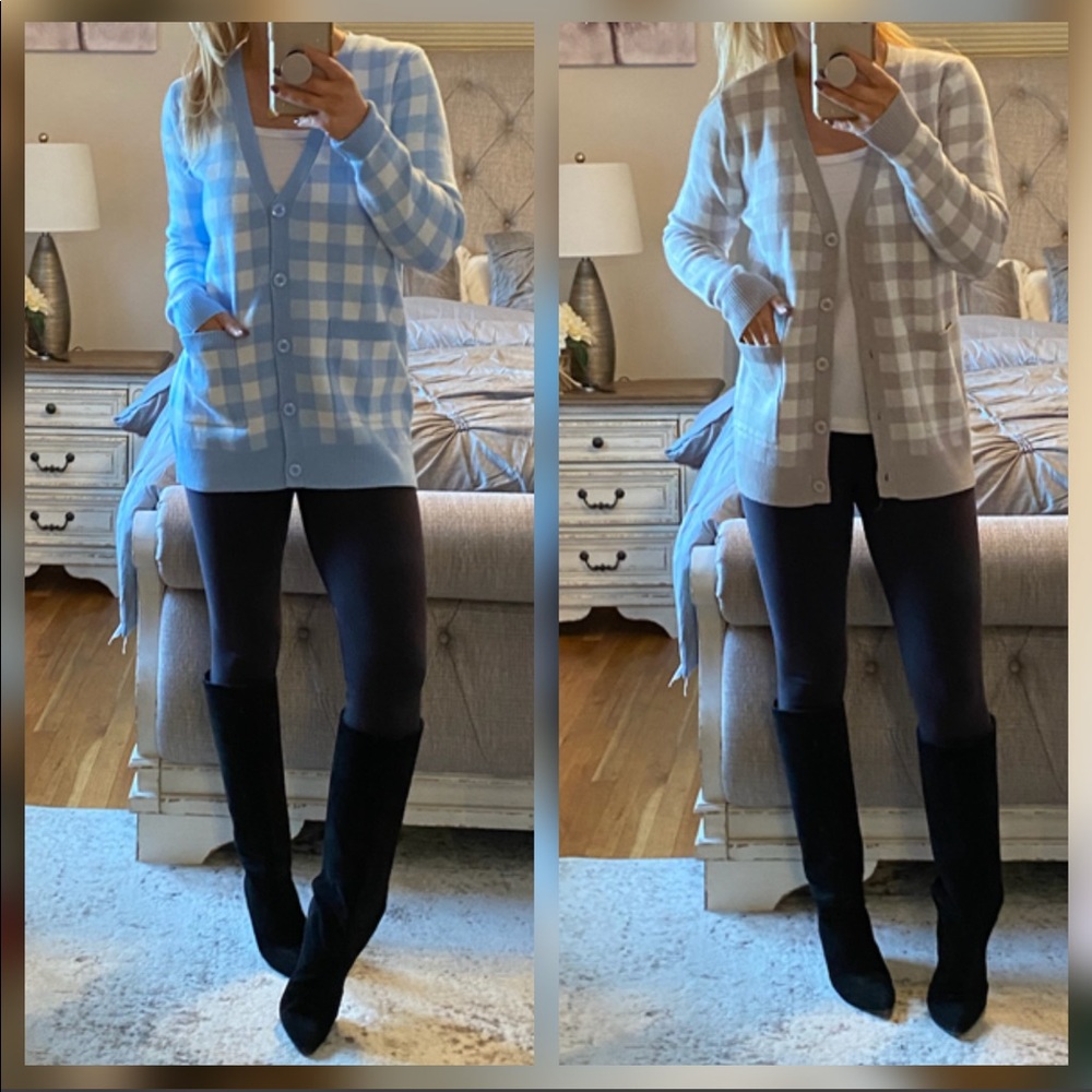 New Color ♥️Gingham pocket cardi sweater - Picture 3 of 13